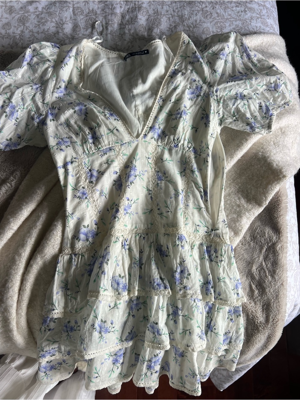 Zara Cream Tunic with Light Purple Floral Print